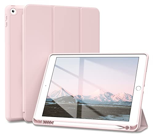 ZOYU Hülle für iPad 9. 8. 7. Generation 2021 2020 2019, Hülle mit Stifthalter für iPad 9/8/7, Weiche TPU Silikon Schutzhülle für i Pad 10,2 Zoll, Rosa