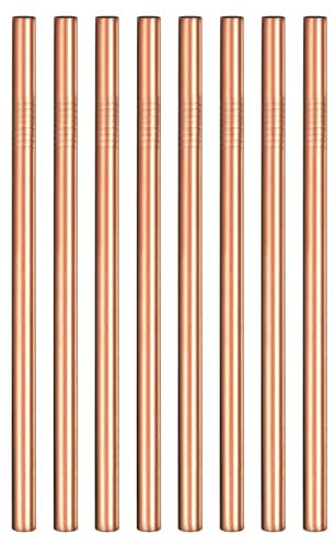 sourcing map Reusable Boba Straws & Milkshake Straws, 8Pcs 8.46 Long x 0.47 Extra Wide Stainless Steel Straws Frozen Drink Straws for Bubble Tea/Tapioca Pearl, Cocktails (Straight, Rose Gold)