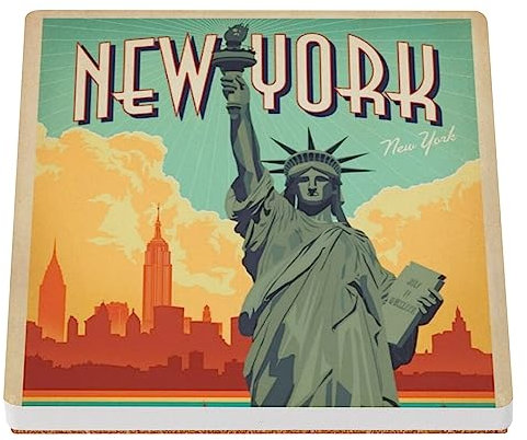 sous Verre en céramique - New York USA Affiche Poster Vintage Voyage Art Deco 30's - 1 unité (100 x 100 mm)