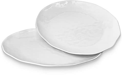 Yalin Lot de 2 grands plateaux de service ovales en mélamine de 40,6 cm, parfaits pour les restaurants, les steaks, la salade et le quotidien, lot de 2 assiettes blanches