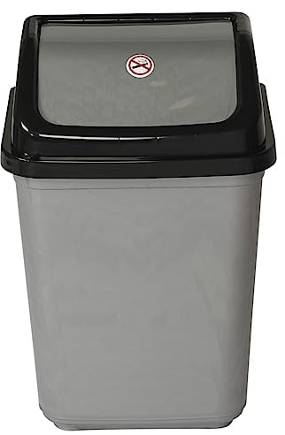 URBNLIVING 5L/20L/30L/50L Plastic Waste Management Recycling Bin Trash Can Dustbin with Swing Lid for Office, Kitchen and Bathroom (30L Black/Grey)