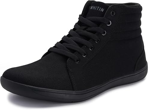 WHITIN Men's Wide Mid Ankle Top Barefoot Shoes Boots Fashion Canvas Sneakers Zero Drop Sole Size 10 Casual Minimalist Weightlifting Fitness All Black 44