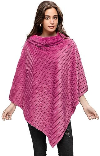 GLAMEXX24 Poncho da donna elegante mantello invernale con scollo rotondo, mantello spesso in calda pelliccia lavorata a maglia, rosa antico, Taglia unica