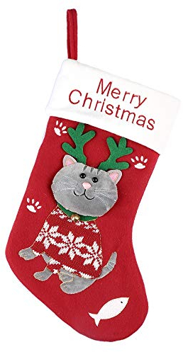 Weihnachtsstrümpfe Nikolausstiefel Weihnachten Geschenktaschen Hängende Strümpfe mit 3D Cartoon Katze und Welpe Personalisierter Nikolaussocke Schwarz Weihnachtssocken Kamin