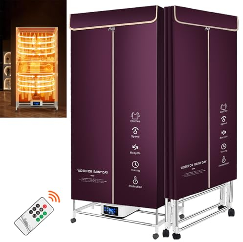 Ddasam Secador Ropa portatil, secador Zapatillas, Instalación y Almacenamiento Rápido, Capacidad de 15kg, Temporizador de 240 Min y Función de Calefacción PTC, Reducción de Ruido
