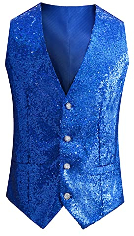 Weste Herren Pailletten 70er Ärmellos Glitzer Weste Mantel Disco Karneval Kostüm Rave Outfit Paillettenweste Glänzend V Ausschnitt Gilet Anzugweste für Hochzeit und Party Tanzkostüm Pailletten Jacke