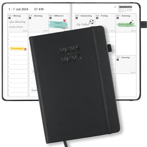 JAYSOO® Kalender 2025-2026 Wochenplaner 21x14.5cm Tageplan und Stundenplan, 17 Monate Terminplaner Spiralblock (Aug.2025-Dez.2025) für Arbeit, Lernen und Familienplan - Schwarz