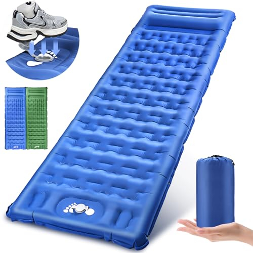 NEEMOSI Matelas Camping, Matelas Autogonflant Confortable Amélioré,13cm D'épaisseur,Matelas Gonflable 1 Place Portable avec Oreiller Intégré et Pompe à Pied,Camping/Randonnée/Aventure