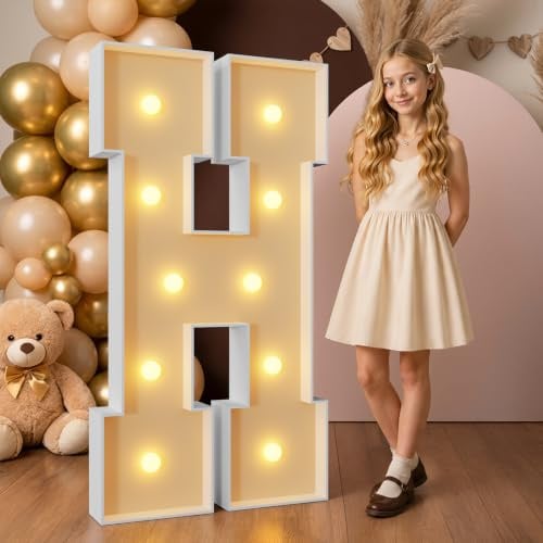 Mixifox 120cm Gelb Leuchtbuchstaben, Gigantische Leuchtende Buchstaben H | Deko Geburtstag, Hochzeitstag, Hochzeit Verlobungsdekoration, Geburtstagsfeier 26 Pcs Accessory Set