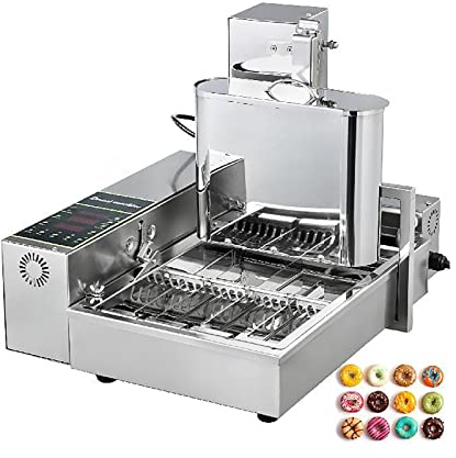 Máquina automática comercial para donas - Tolva de 6 filas de 9,5 L, máquina para hacer donas de acero inoxidable de 2000 W para refrigerios - Controles de temperatura y espesor aj