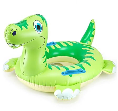 Aleker Inflatable Swim Ring, Dinosaur Rubber Ring with Tail for Boys Girls, Durable Pool Floats for Kids, Pool Toys Swimming Floats, Kids Pool Inflatables for Summer Beach Swimming Pool Water Party