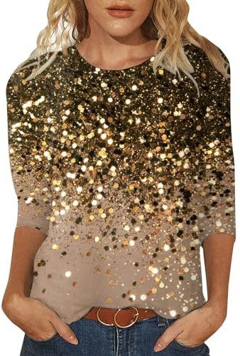 Oversized T Shirts for Women Womens Tunic Tops Plain Pleated V Neck Buttons Up Blouse Floral Printed Ladies Henley T-Shirt Bandeau Tops for Women UK Tshirt (Gold, XXXL)