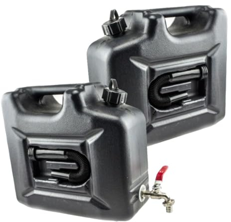 Lot de 2 bidons d'eau en plastique avec robinet - 10 l - Avec robinet - Pour la maison, la voiture et le camping - Noir