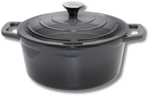 ELO 3362626 cocotte en fonte émaillée antiadhésive avec couvercle, gris classique, passe au four, marmite tous feux, faitout induction 26 cm 4.5 L, 4 à 6 personnes
