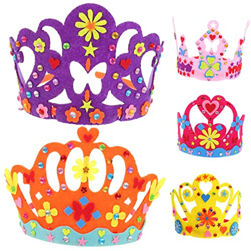 SKISUNO 5 DIY Kronen Für Kinder DIY Zubehör Kronen Für Kindergeburtstage Kronenherstellungsmaterialien Kronen Für Geburtstage Geburtstagsparty Hüte DIY Vlieskronen Babykronen