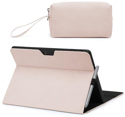 HYZUO Protective Case for Surface Pro 11/10/9, Multi-angle Viewing Folio Stand with Stylus Holder, Compatible with Type Cover Keyboard, with Pouch, Apricot