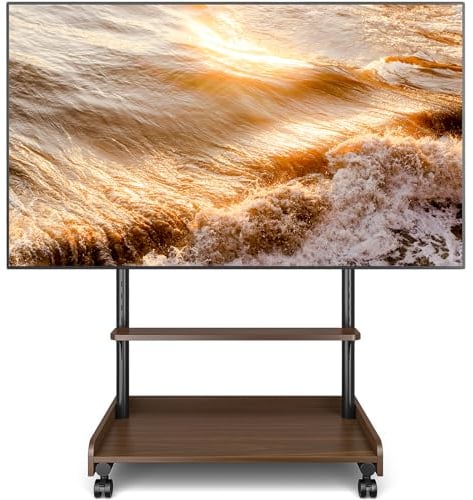 TVON Soporte TV Ruedas Soporte TV Suelo con Balda para Televisiones de 40-86 Pulgadas de Plasma/LCD/LED, Altura Ajustable Soporte TV de Pie con Base Madera hasta 68 KG Máx VESA 600x400mm