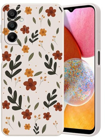 Guxira Coque Compatible avec Samsung Galaxy A14 4G / 5G, Étui de Protection Antichoc Silicone Case avec Motif Fleurs Design Souple Anti-Rayures Protection Cover, Fleurs en Feuilles