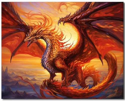 TISHIRON Drachenfarbe nach Zahlen Erwachsene Anfänger, Tierfarbe nach Zahlen Kits, DIY Ölgemälde Farbe nach Zahl Kits auf Leinwand Kunst Handwerk Home School Wand Dekor 16x20 Zoll (Kein gerahmt)