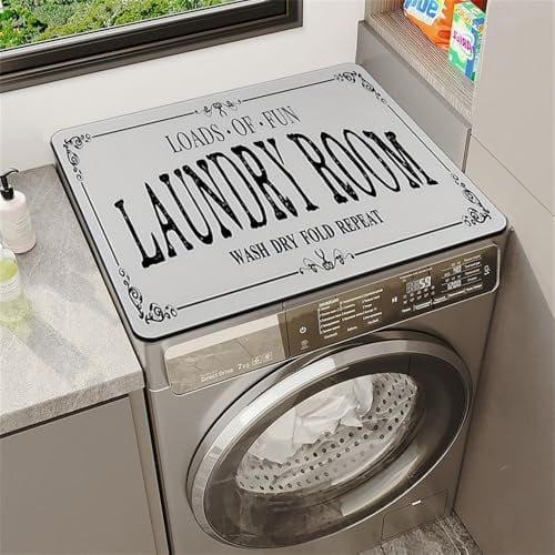 Highdi Housse de Protection pour Machine à Laver Top, Coussin de Machine à Laver Antidérapant Housse de Machine à Laver pour Machine à Laver Ou Sèche-Linge (Lettres Grises,40 * 40cm)