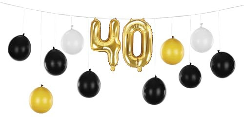 Girlande Ballon 40 Luftballons 40. Geburtstag Folienballon 40 Ballongirlande Zahl 40 Gold Deko Geburtstag 40, Schwarz, Weiß, 3 DIY Varianten