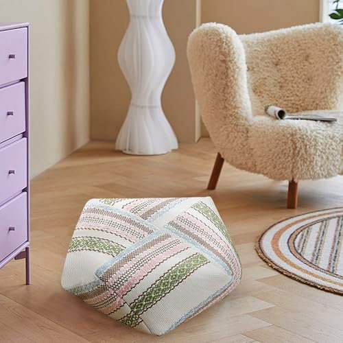 Johnear Quadratisches Bodenkissen, 53×53cm Bodenkissen,Kissen für Boden, Schlafzimmer-Balkon-Bodensitzkissen, Tatami für Meditationssitzen oder Faulenzen (Rosa und Weiß kariert)