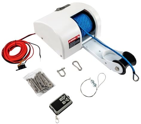 CCAUUB 25/45 lbs Electric Windlass, 12 V Boat Marine Anchor Winch with Remote Control, Heavy Duty Tow Winches Boat Anchor, Windlass Kit for Fishing Boat Pontoon Boat (25 lbs)