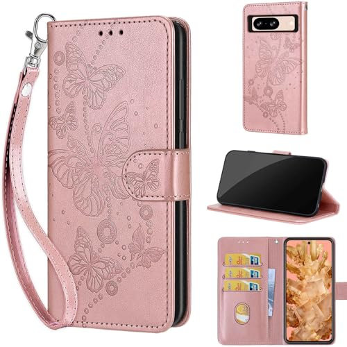 Phone Case for Google Pixel 8, with Card Slots Kickstand Magnetic Closure Leather Protective Cover Phone Case Compatible Google Pixel 8 Rose Gold