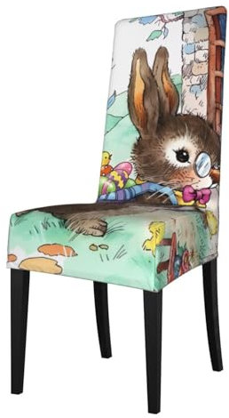 Amrole Dehnbare Stuhlhussen mit Osterhasen-Motiv, Stuhlhussen für Zuhause, Restaurant, Party, Esszimmer
