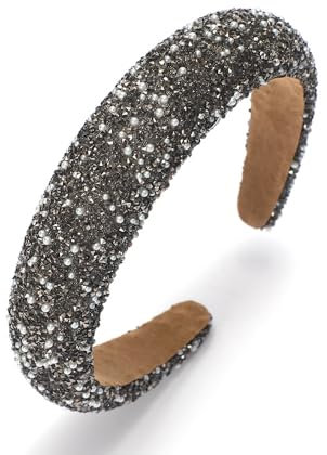 WANYI Haarreifen Damen Glitzer Haarreif mit Perlen 3cm Breit Haarschmuck Strass Pailletten Stirnbänder Headbands Modisch Haar Accessoire für Frauen Mädchen Abschlussball(Grau)