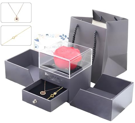 hssopa Geschenke für Frauen,Rosenbär,Geschenkbox,Kette Rosegold Damen,Silber Ketten Damen 925,Grußkarten,Weihnachts Geschenk Valentinstag (Halskette in 100 Sprachen, Sternenhimmel + Goldfarbe)