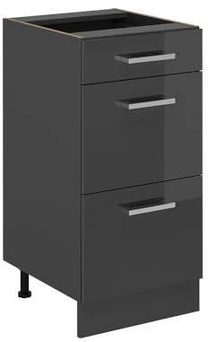 Vicco Küchenunterschrank R-Line, Anthrazit Hochglanz, 40 cm mit Schubladen, ohne Arbeitsplatte