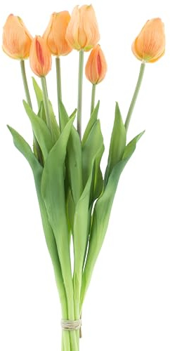 mucplants künstliche Tulpen Classic ca. 47cm Tulpenbündel mit 4 Tulpen und 3 Tulpenknospen real Touch (Pfirsich)