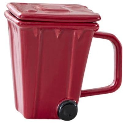 perfk Coffee Cup Drinking Cup Comfortable Handle with Lid Recycle Bin Mug Trash Can Bin Cup for Beverage Party Travel Tea Water, Red