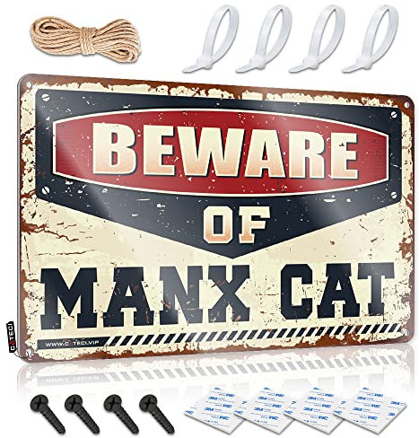 Carteles de estaño para la cueva del hombre, cuidado con el gato Manx, carteles de barra (20 x 30 cm)