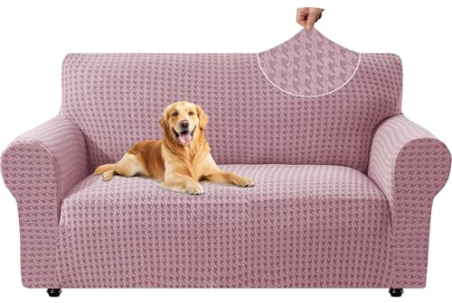 YSTELLAA Stretch Sofa Überzug 2 Sitzer, Sofabezug rutschfest Mit Armlehne, Elastische Couch Überzug Jacquard, Universal Sofa Cover Moderne, Sofaschoner Hund Katze Für Wohnzimmer, Rosa