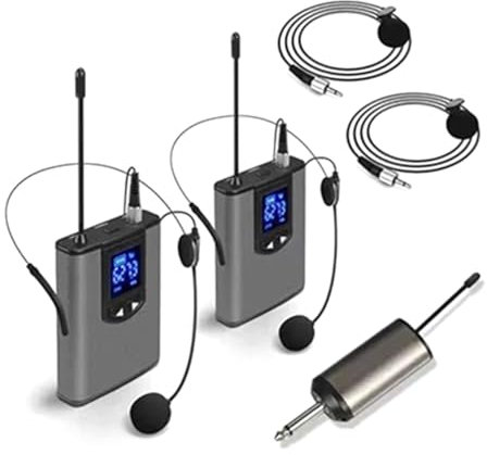 Muyilanc Auriculares InaláMbricos PortáTiles UHF/MicróFono Lvalier con Transmisor y Receptor de Petaca, Salida de 1/4 de Pulgada 1 A 2