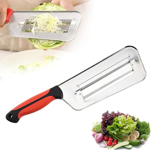 Stainless Steel Vegetable Shredder & Slicer – Double-Layer Sharp Blades for Cabbage, Carrots – Durable Julienne Cutter, Easy to Clean Kitchen Tool (1, Red-B)