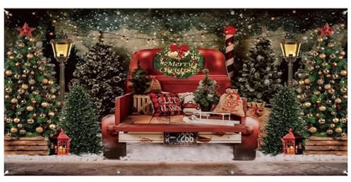 CUCUFA Banner de Puerta de Garaje de Navidad Banner de 16x7 Ft Garaje Puerta de Decoraciones de árboles de Navidad Decoraciones Poliéster Panners de Panners