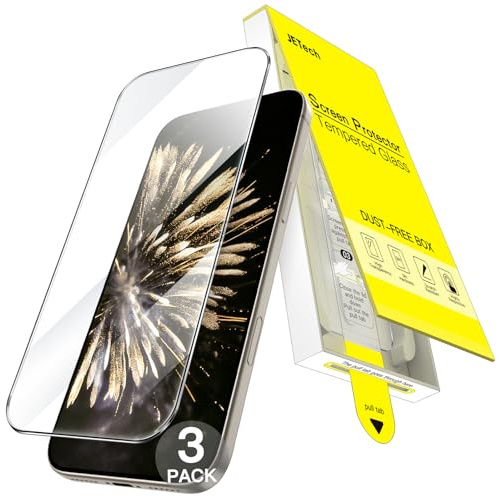 JETech Screen Protector for iPhone 15 Pro Max, 3-Pack | One-Step Auto-Alignment, 9H Tempered Glass, HD Clear, Bubble-Free Installation