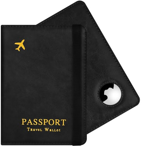 AOOSU Custodia per Passaporto, Custodia per Passaporto in Pelle, Portapassaporto con Slot Airtag, per Carte D'identità, Carte di Credito, Biglietti Aerei, Passaporti, Documenti di Viaggio (Nero) | Custodia per passaporto da uomo e donna, per carte di credito, documenti di viaggio