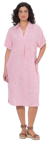 Ulla Popken Damen große Größen Übergrößen Plus Size Leinenmix-Kleid, Streifen, Oversized, Hemdkragen, Halbarm helles Fuchsia 46+ 839745513-46+