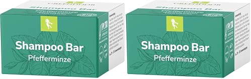 GREENDOOR Bio Shampoo Bar Pfefferminze 75g normales/fettiges Haar, festes mildes Naturkosmetik Haarshampoo ohne Silikone Plastik für Damen Herren, natürliche Haarpflege (Packung mit 2)