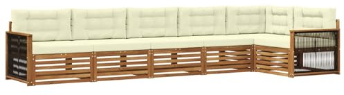vidaXL Outdoor-Sofagarnitur mit Kissen 6 pcs Natur und Creme, Patio-Sofa, langlebige Gartensitzmöbel, modernes Lounge-Set für Komfort im Freien