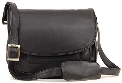 VISCONTI - Damen Leder Umhängetasche - Handtasche Mittelgroß - Crossbody Bag Für Notizbuch A5 - Verstellbarer Schultergurt - JOANNA 2195 - Schwarz