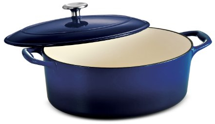 Tramontina Horno holandés ovalado cubierto de hierro fundido esmaltado de 5.5 cuartos de galón de cobalto graduado, 80131/077DS