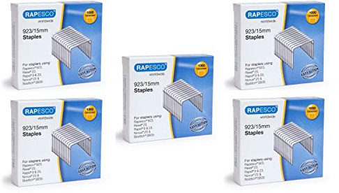 Rapesco Pack of 5 Boxes of 1000 Galvanised Staples 923/15 mm Type 23