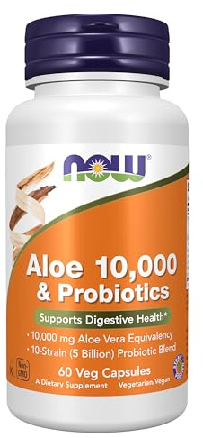 NOW Foods Supplements, Aloe 10,000 & Probiotics with 10-Strain (5 Billion) Probiotic Blend, 60 Veg Capsules