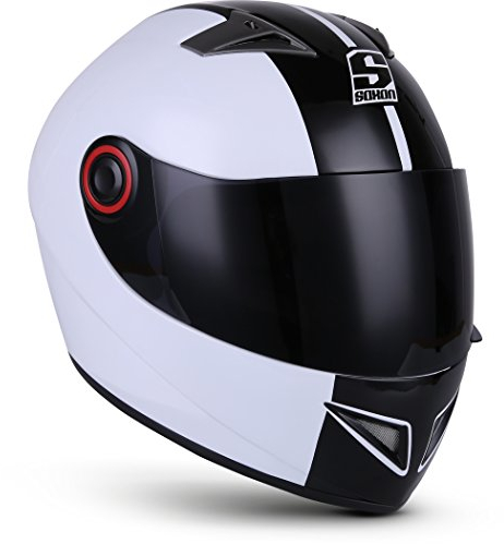 Soxon® ST-666 „Deluxe White Black“ · Integral-Helm · Full-Face Motorrad-Helm Roller-Helm Scooter-Helm Cruiser Sturz-Helm Streetfighter-Helm MTB · ECE 22.05 Visier Schnellverschluss Tasche S (55-56cm)