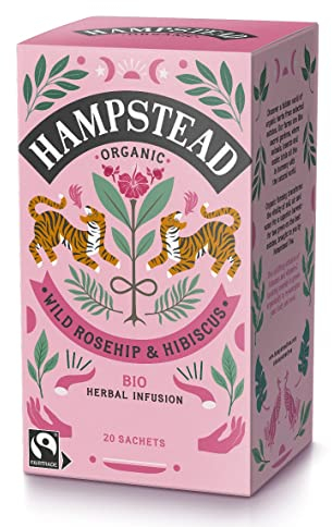 Hampstead Tea London Infusion Revitalisante Biodynamique Bio Hibiscus Rose musquée / Tisane Rose Musquée et Hibiscus Revitalisante et Biodinamique - 1 x 20 Sachets (40 Grammes)